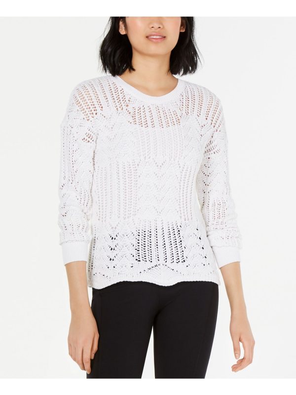 BAR III Womens White Long Sleeve Crew Neck Sweater Online Hot Sale