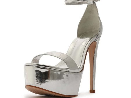 SCHUTZ Womens Silver Ankle Strap Padded Cadey-lee Open Toe Stiletto Buckle Leather Dress Heeled B Sale