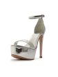 SCHUTZ Womens Silver Ankle Strap Padded Cadey-lee Open Toe Stiletto Buckle Leather Dress Heeled B Sale