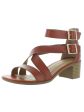 SUN STONE Womens Brown Slip-Resistant Strappy Ankle-Strap Buckle Accent Cushioned Quinn Round Toe Block Heel Zip-Up Dress Sandals Shoes M Supply