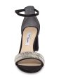 NINA Womens Black Crystal Embellishment Ankle Strap Elenora Round Toe Block Heel Buckle Leather Dress Sandals Shoes M Sale