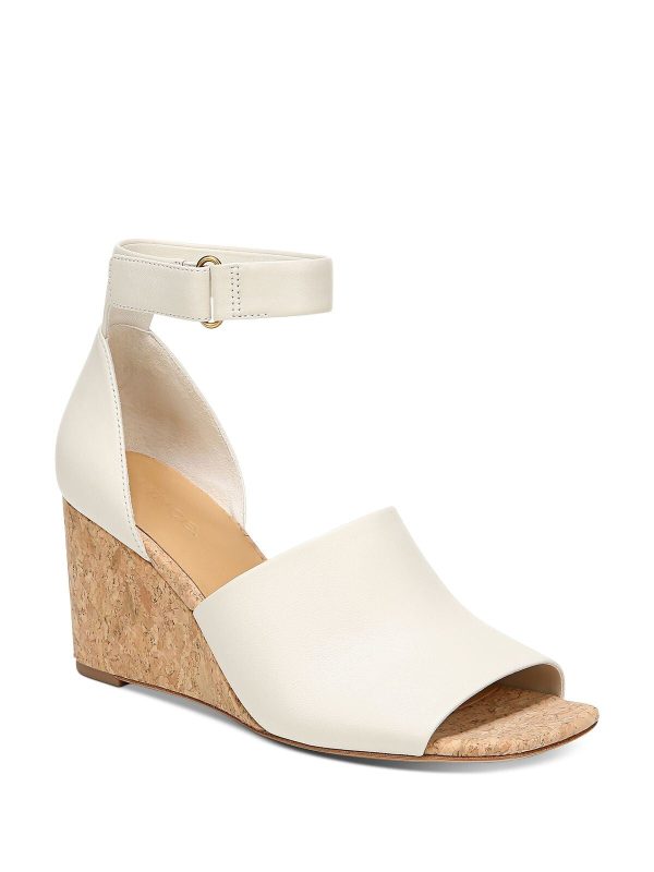 VINCE. Womens Beige Ankle Strap Padded Kensey Square Toe Wedge Leather Dress Heeled For Cheap