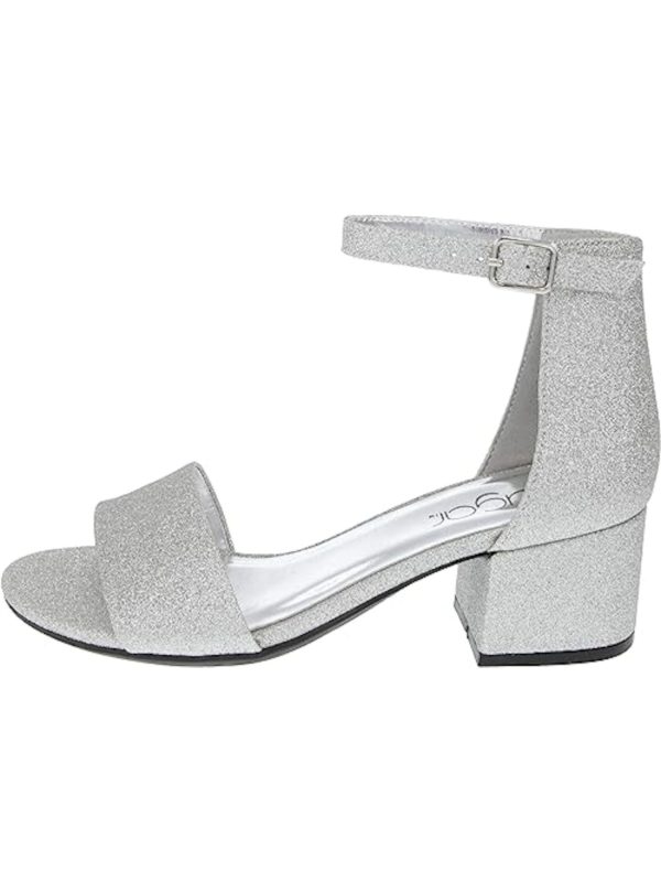 SUGAR Womens Silver Scalloped Insole Ankle Strap Glitter Noelle Round Toe Block Heel Buckle Dress Sandals Shoes M Fashion