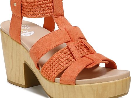 DR SCHOLLS Womens Orange Mixed Media 1 Platform Huarache-Style Padded Stretch Ankle Strap Blossom Open Toe Block Heel Slip On Heeled M Hot on Sale