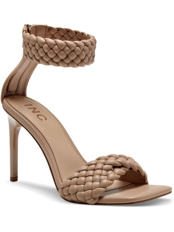 INC Womens Beige Ankle Strap Woven Adalie Square Toe Stiletto Zip-Up Dress Heeled M Online Sale