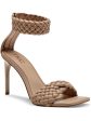 INC Womens Beige Ankle Strap Woven Adalie Square Toe Stiletto Zip-Up Dress Heeled M Online Sale