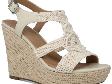 SUN STONE Womens Ivory 1  Platform Woven Comfort Adjustable Cushioned Slip Resistant Esme Round Toe Wedge Buckle Slingback Sandal M Online now