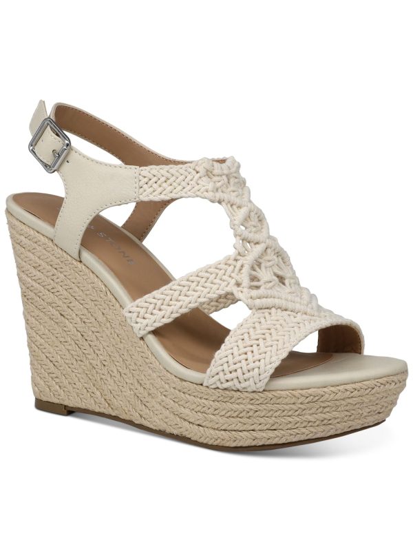 SUN STONE Womens Ivory 1  Platform Woven Comfort Adjustable Cushioned Slip Resistant Esme Round Toe Wedge Buckle Slingback Sandal M Online now