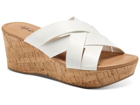 STYLE & COMPANY Womens White Cork-Like 1.5 Platform Cushioned Stretch Woven Violettee Round Toe Wedge Slip On Heeled M Sale