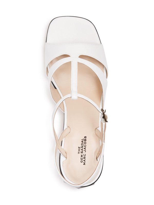 MARC JACOBS Womens White Adjustable Padded T-Strap Strappy The Gem Square Toe Sculpted Heel Buckle Leather Dress Slingback Sandal Online