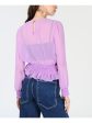 BAR III Womens Purple Sheer Smocked-waist Long Sleeve Crew Neck Blouse Sale