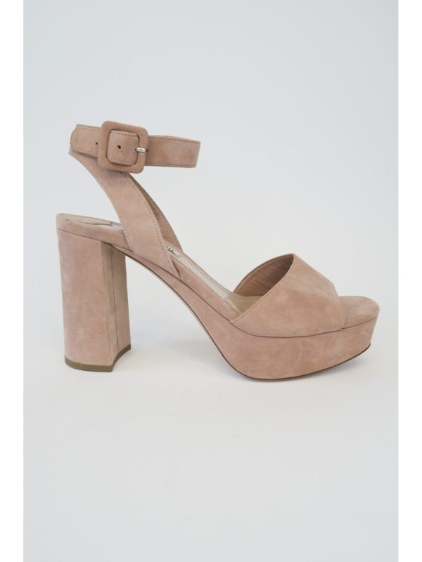 MIU MIU Womens Beige 1-1 2  Platform Ankle Strap Open Toe Block Heel Buckle Suede Heeled on Sale