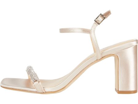 JEWEL BADGLEY MISCHKA Womens Beige Rhinestone Ankle Strap Charlee Round Toe Block Heel Buckle Dress Heeled M Supply