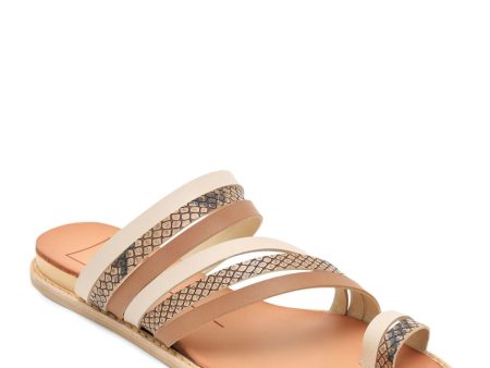 DOLCE VITA Womens White Multi Beige Multi Media Diagonal Straps Toe Loop Strappy Nelly Round Toe Slip On Slide Sandals Shoes on Sale