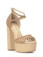 JESSICA SIMPSON Womens Beige Mixed Media 2  Platform Padded Ankle Strap Woven Aditi Peep Toe Block Heel Buckle Heeled M on Sale