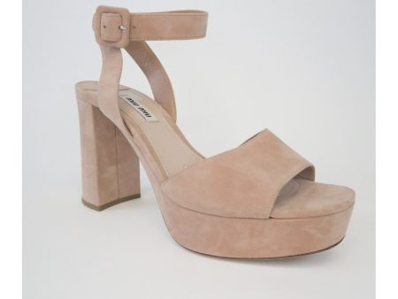 MIU MIU Womens Beige 1-1 2  Platform Ankle Strap Open Toe Block Heel Buckle Suede Heeled on Sale