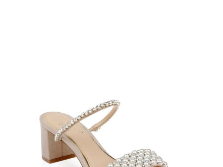 JEWEL BADGLEY MISCHKA Womens Beige Embellished Orsen Square Toe Block Heel Slip On Heeled M Online