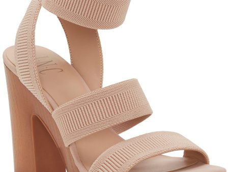 INC Womens Beige 1 2  Platform Ribbed Elastic Straps Ankle Strap Comfort Roesia Round Toe Block Heel Slip On Dress Sandals Shoes M Fashion