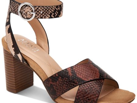 ALFANI Womens Brown Snakeskin Adjustable Comfort Cushioned Ankle Strap Irinna Square Toe Block Heel Buckle Dress Sandals Shoes M Online Hot Sale