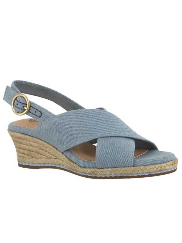 BELLA VITA Womens Blue Adjustable Strap Cushioned Nadette Ii Round Toe Wedge Buckle Espadrille Shoes N on Sale