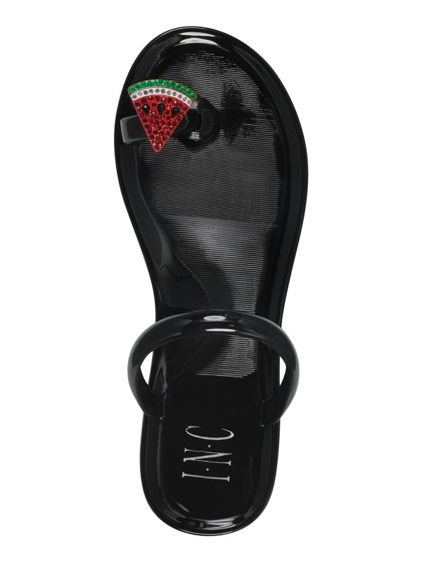 INC Womens Black Jelly Toe Loop Watermelon Detail Embellished Loren Round Toe Slip On Sandals Shoes M For Discount