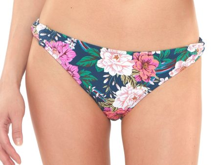 JESSICA SIMPSON Women s Multi Color Floral Stretch Twisted Lined Moderate Coverage Side Tab Gardenia Paradise Hipster Swimsuit Bottom Supply