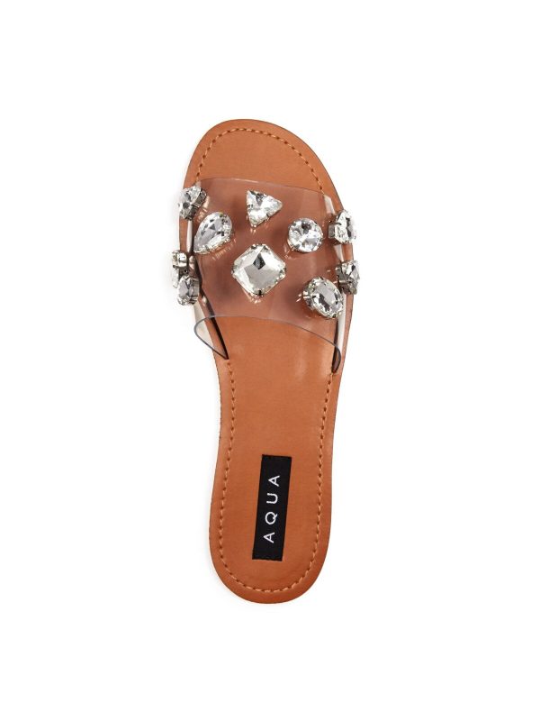 AQUA Womens Clear Translucent Strap Rhinestone Twink Round Toe Slip On Slide Sandals Shoes M Discount