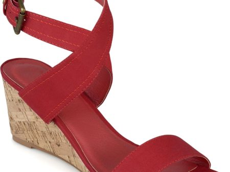 JOURNEE COLLECTION Womens Red Ankle Strap Cushioned Kaylee Round Toe Wedge Buckle Dress Sandals Shoes Online