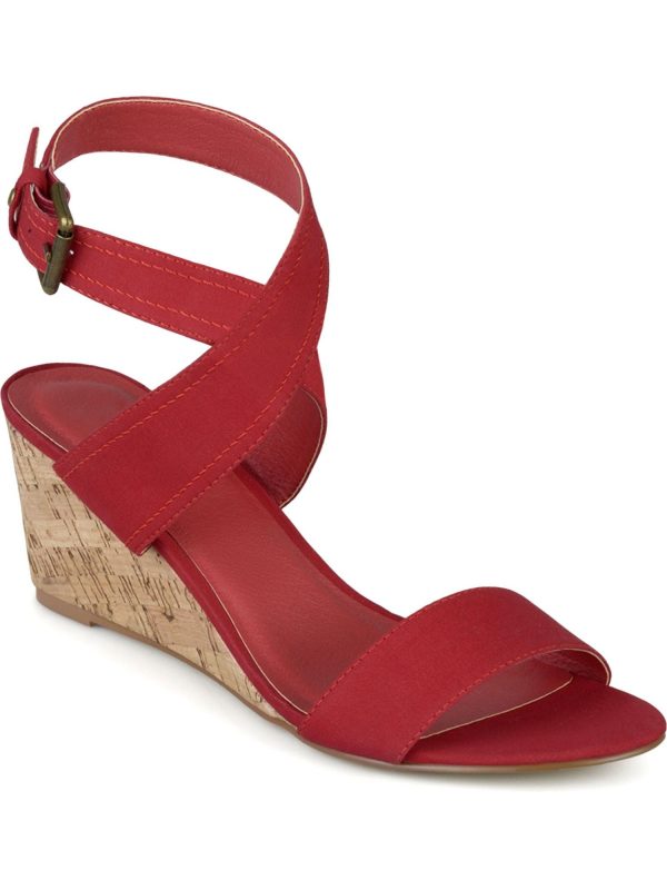 JOURNEE COLLECTION Womens Red Ankle Strap Cushioned Kaylee Round Toe Wedge Buckle Dress Sandals Shoes Online