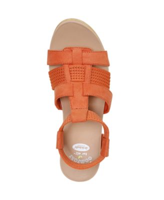 DR SCHOLLS Womens Orange Mixed Media 1 Platform Huarache-Style Padded Stretch Ankle Strap Blossom Open Toe Block Heel Slip On Heeled M Hot on Sale