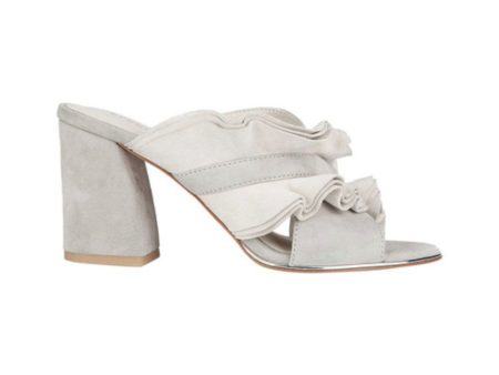 KENNETH COLE NEW YORK Womens Gray Ruffled Padded Laken Round Toe Block Heel Slip On Leather Slide Sandals Shoes M on Sale