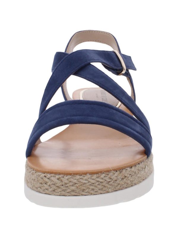 KENNETH COLE NEW YORK Womens Blue 1  Platform Jute Wrapped Crisscross Straps Buckle Accent Cushioned Adjustable Jules Round Toe Wedge Slip On Leather Slingback Sandal M Cheap