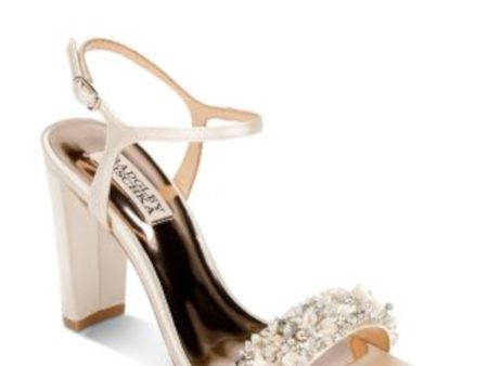 BADGLEY MISCHKA Womens Beige Embellished Padded Teenie Square Toe Block Heel Buckle Heeled M Online