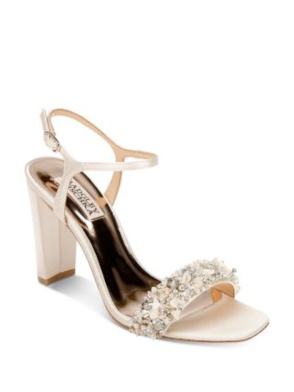 BADGLEY MISCHKA Womens Beige Embellished Padded Teenie Square Toe Block Heel Buckle Heeled M Online