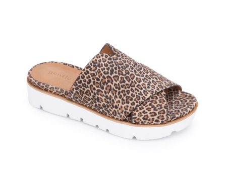 GENTLE SOULS KENNETH COLE Womens Brown Animal Print 0.5  Platform Cushioned Comfort Lavern Almond Toe Wedge Slip On Leather Slide Sandals Shoes Online