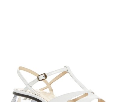 MARC JACOBS Womens White Adjustable Padded T-Strap Strappy The Gem Square Toe Sculpted Heel Buckle Leather Dress Slingback Sandal Online