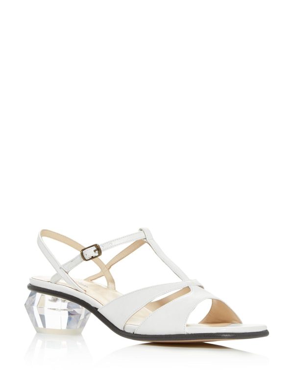 MARC JACOBS Womens White Adjustable Padded T-Strap Strappy The Gem Square Toe Sculpted Heel Buckle Leather Dress Slingback Sandal Online