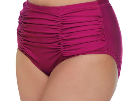 RAISINS CURVE Women s Pink Stretch Tummy Control RUCHED BIKINI Full Coverage Swimsuit Bottom on Sale