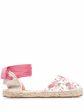 MANEBI Womens White Floral Woven Rose Gold Tone Hardware Valenciana Round Toe Lace-Up Espadrille Shoes Supply