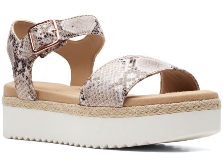 COLLECTION BY CLARKS Womens Beige Snake Print Espadrille Lightweight Adjustable Strap Cushioned Lana Shore Round Toe Platform Buckle Slingback Sandal M on Sale