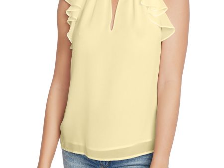 1. STATE Womens Yellow Smocked Cut Out Sheer Keyhole Closure Lined Cap Sleeve Mock Neck Top Online Sale