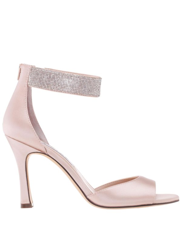 NINA NEW YORK Womens Pink Rhinestone Embellished Ankle Strap Goring Cushioned Dezzie Square Toe Stiletto Zip-Up Dress Heeled M Discount