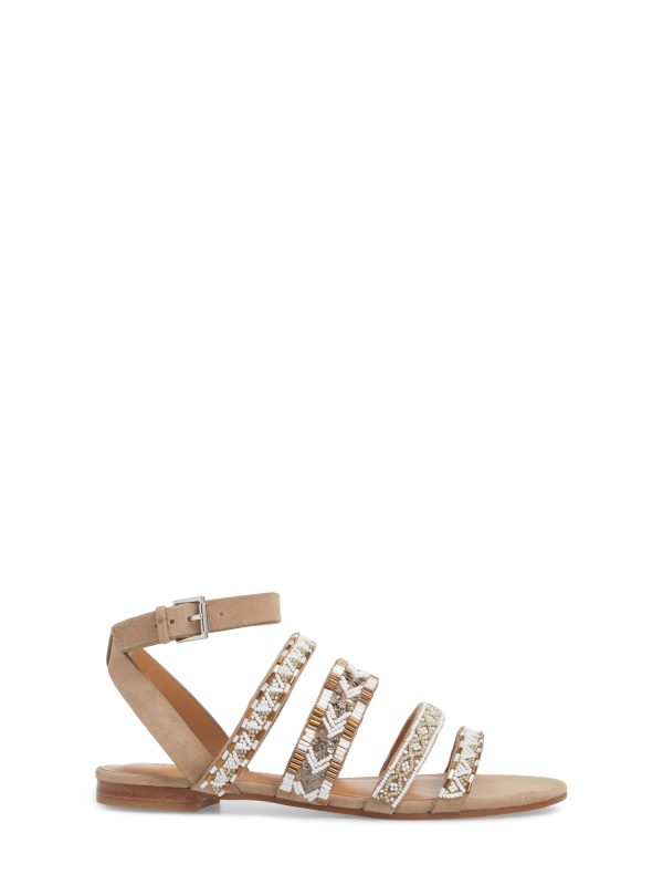 REBECCA MINKOFF Womens Beige Tribal Beaded Strappy Leila Round Toe Block Heel Buckle Leather Slingback Sandal M Hot on Sale