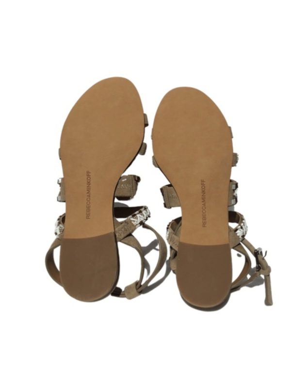 REBECCA MINKOFF Womens Beige Tribal Beaded Strappy Leila Round Toe Block Heel Buckle Leather Slingback Sandal M Hot on Sale