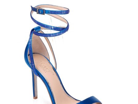 JEWEL BADGLEY MISCHKA Womens Blue Glitter Accent Heel Rhinestone Strappy Shaylee Square Toe Stiletto Buckle Dress Sandals Shoes M Cheap