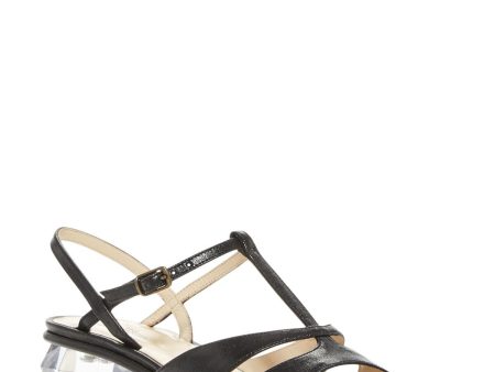 MARC JACOBS Womens Black T-Strap Strappy The Gem Square Toe Sculpted Heel Buckle Leather Slingback Sandal Online now