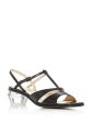 MARC JACOBS Womens Black T-Strap Strappy The Gem Square Toe Sculpted Heel Buckle Leather Slingback Sandal Online now