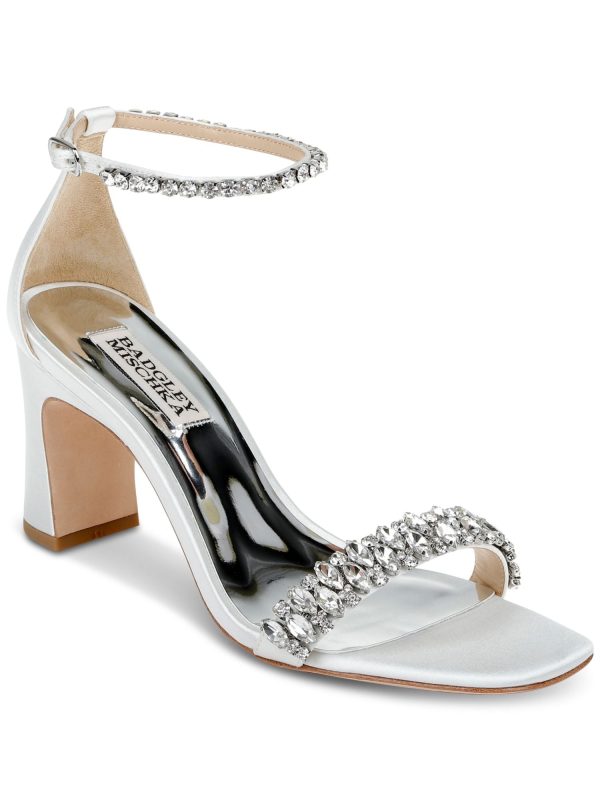 BADGLEY MISCHKA Womens White Textile Metallic Crystal Embellished Straps Ankle Strap Padded Harriet Square Toe Block Heel Buckle Dress Sandals Shoes M Online now