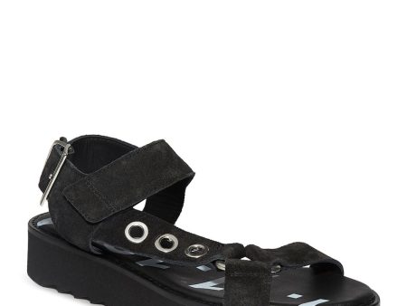 ALLSAINTS Womens Black 1 2  Platform Padded Grommet Accents Logo Buckle Accent Rhianne Round Toe Wedge Leather Slingback Sandal For Cheap