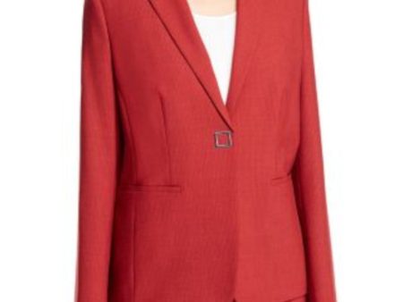 BOSS Womens Red Stretch Pocketed One Button Closure Pinstripe Wear To Work Blazer Jacket For Discount